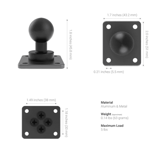 Arkon XMS 5" Aluminum AMPS Drill-Base Mounting Pedestal - 25mm Compatible